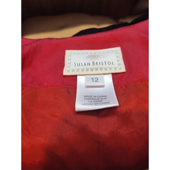 VTG 90s Susan Bristol Red Silk Quilted Button Up Jacket w Velvet Trim Sz 12 Goth - Picture 4 of 5